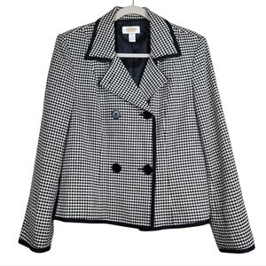 Talbots Black White Houndstooth Peacoat Blazer Jacket Wool Silk Women's Size 8